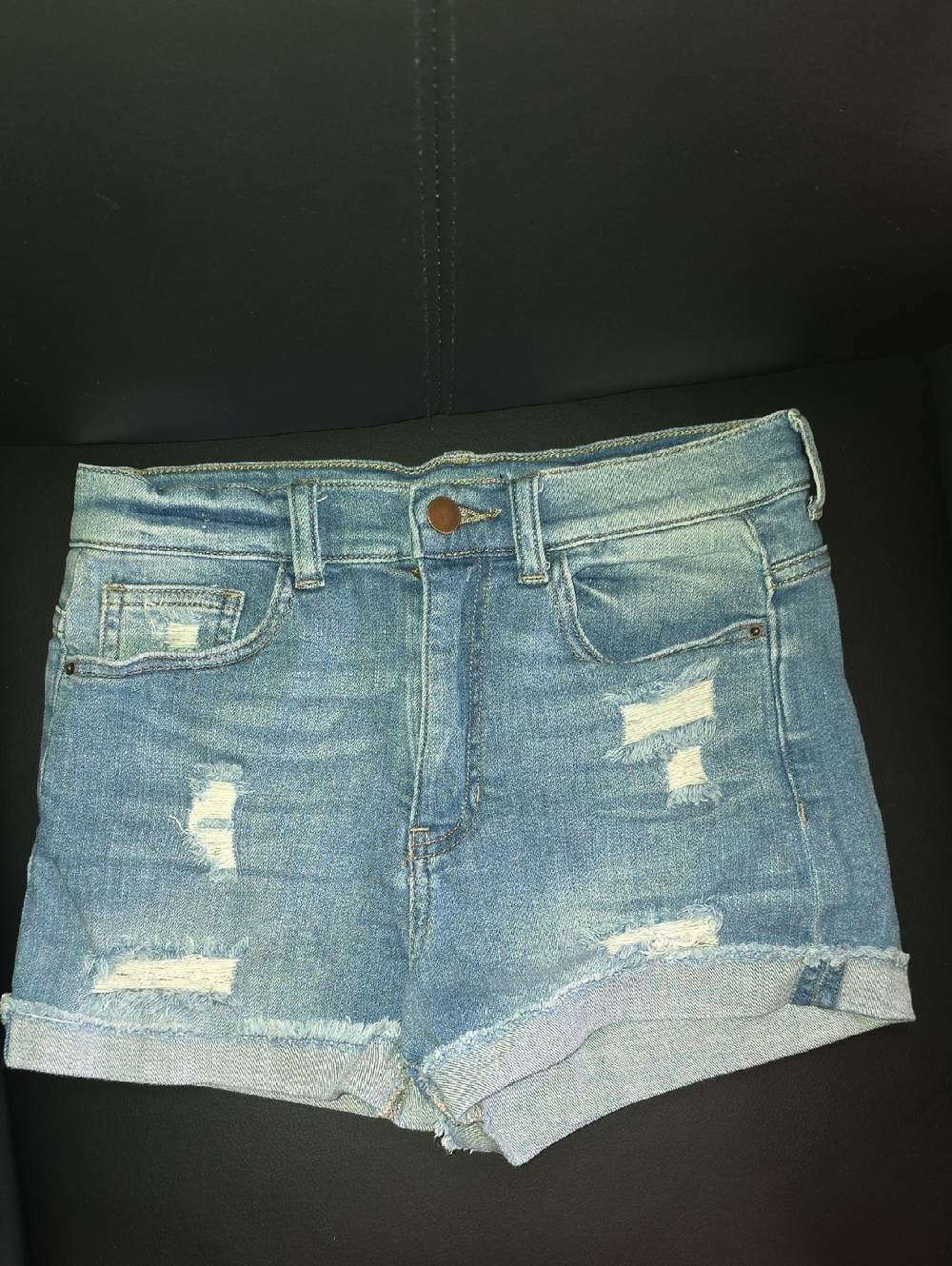 Women’s High-Rise Distressed Denim Shorts - Light Blue